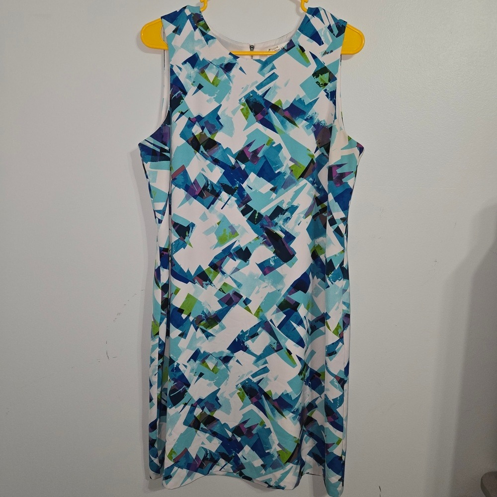 M#22 Calvin Klein Abstract Blue and Green Sleeveless Dress Ptp:21.5"